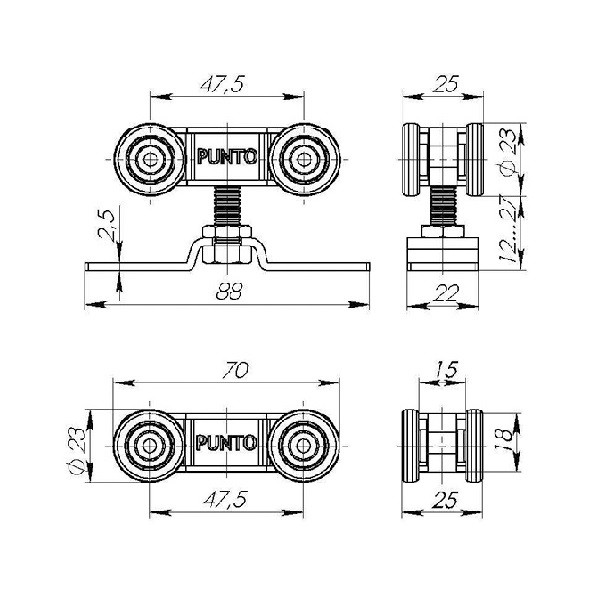Комплект роликов для раздвижных дверей PUNTO Soft LINE 55/4