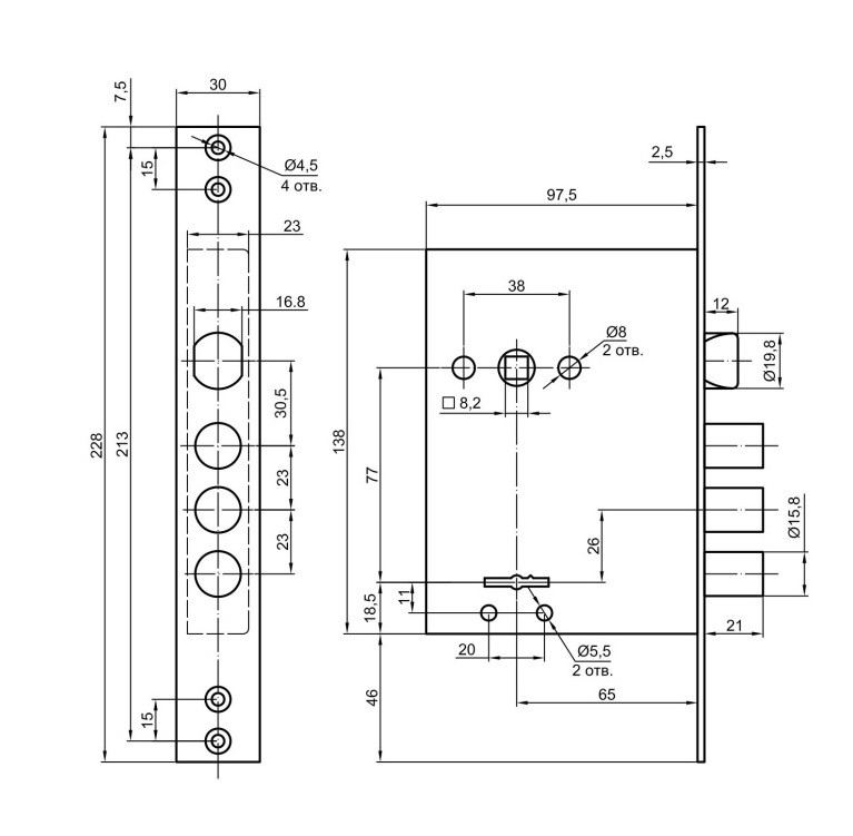 Замок врезной сувальдный с защёлкой BORDER ЗВ9-8Г 5 кл. 87317