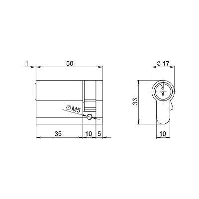 Цилиндровый механизм FUARO (100 ZA/50) 1000ZAKey50(5+10+35) CP ключ-заглушка хром 5Key