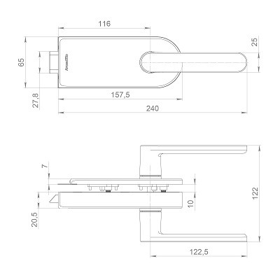 Комплект: замок+ручка для стеклянной двери ARMADILLO Space.GL.LUV BL черный