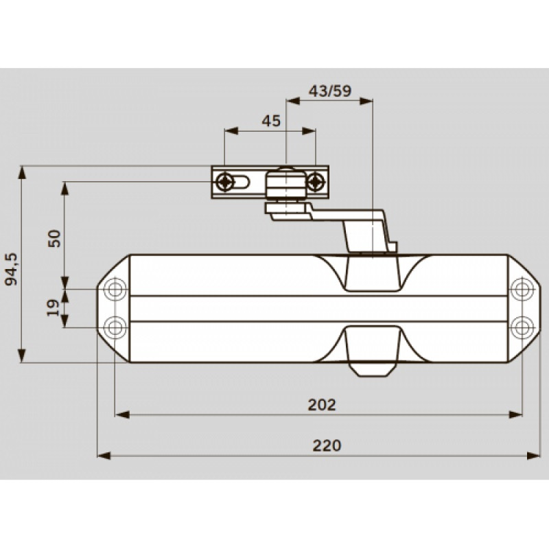 Дверной доводчик DORMAKABA TS 68 EN 2/3/4 со складным рычагом серый