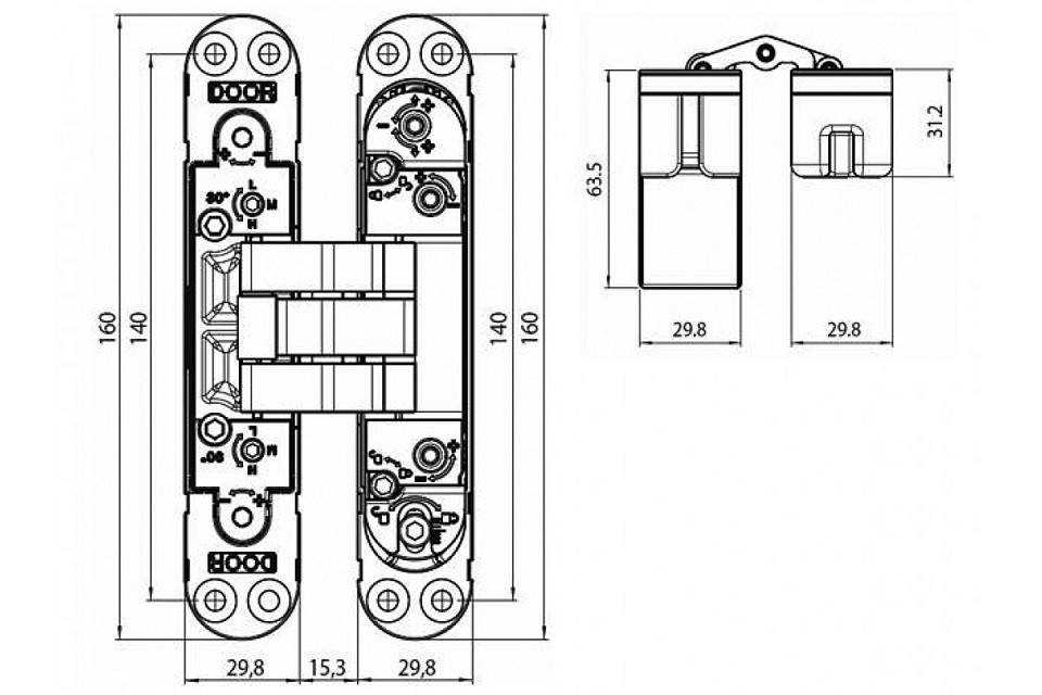 KUBICA 2000 DXSX NS TWIST петля скрытая универсальная с доводчиком МАТОВЫЙ НИКЕЛЬ 60 kg