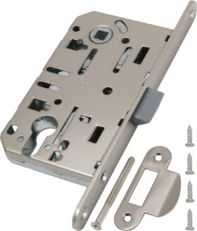 Замок межкомнатный под цилиндр AGB MEDIANA EVOLUTION B01103.50.34.567​ с ответной планкой B01000.13 матовый хром