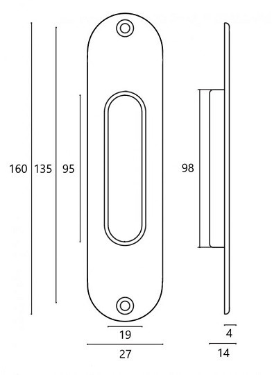 Ручка для раздвижной двери Venezia U133 натуральное серебро + черный 1шт