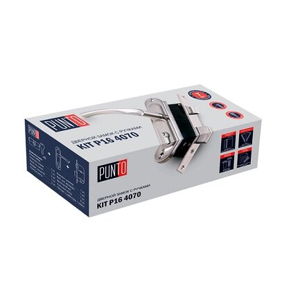 Замок врезной цилиндровый с защёлкой в комплекте с ручкой PUNTO KIT P16 4070 CRONA SN Матовый никель 5 ключей