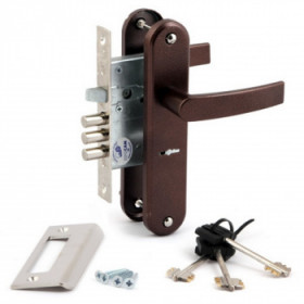 Замок врезной сувальдный с защёлкой в комплекте с ручкой САМ ЗВ9-6/13 РФ78-002/90 медь 3 кл /77315/