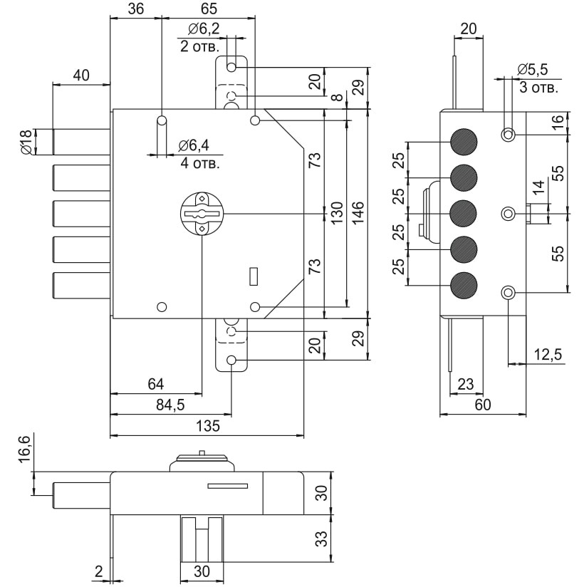 Замок накладной ЭЛЬБОР Гранит 1.06.52.МА медный антик