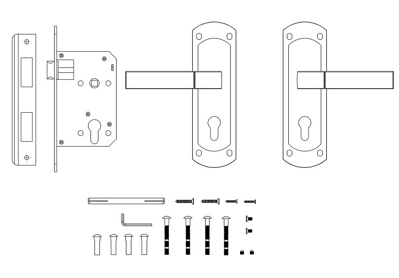 Замок врезной цилиндровый с защёлкой в комплекте с ручкой PUNTO KIT P90 4585/3 ORION SN/CP Матовый никель/хром