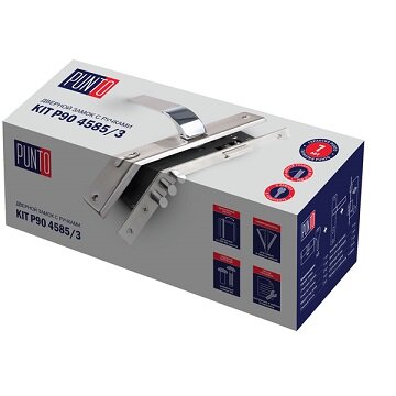 Замок врезной цилиндровый с защёлкой в комплекте с ручкой PUNTO KIT P90 4585/3 ORION SN/CP Матовый никель/хром