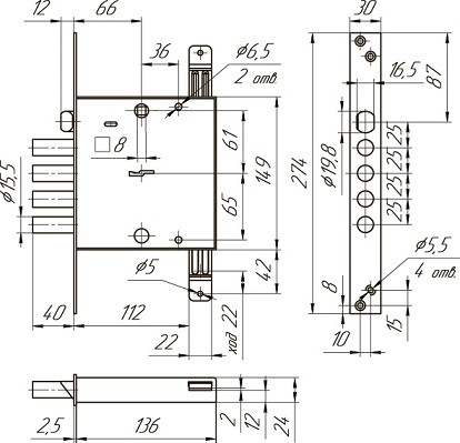 Замок врезной сувальдный с защёлкой МЕТТЭМ ЗВ9 143.1.0 с тягами 5 кл.