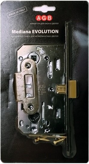 Замок межкомнатный под цилиндр AGB MEDIANA EVOLUTION B01103.50.12.567 с ответной планкой B01000.13 античная бронза