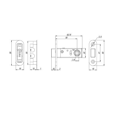 Защелка врезная PUNTO ML50-8 BL-24 черный