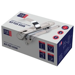 Замок врезной цилиндровый с защёлкой в комплекте с ручкой PUNTO KIT P25 5558 ORION SN/CP W/B Матовый никель/хром