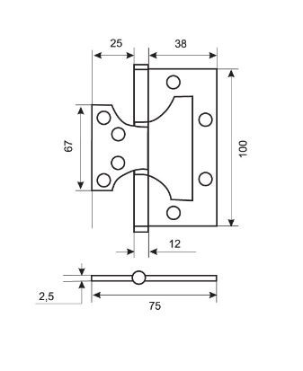 Петля накладная без врезки RENZ IN100-2BB FH BN 100*75*2,5 черный никель 2 шт