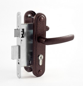 Замок врезной цилиндровый с защёлкой в комплекте с ручкой ОМЕГА ЗВ7.02 медь 4 кл