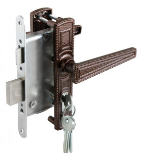 Замок врезной ЗЕНИТ цилиндровый с защёлкой в комплекте с ручкой ЗВ4-3.01 медь 4 кл