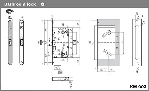 Замок межкомнатный магнитный KOBLENZ SPINOFF WC96 с доводчиком KM.003.CM.A.4.COV.CL хром