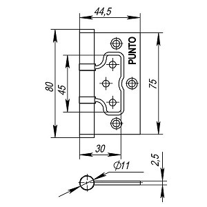 Петля накладная без врезки PUNTO 200-2B/HD 75x2,5 GR графит