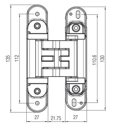 KUBICA K2760 DXSX CL петля скрытая универсальная ПОЛИРОВАННЫЙ ХРОМ 60 kg