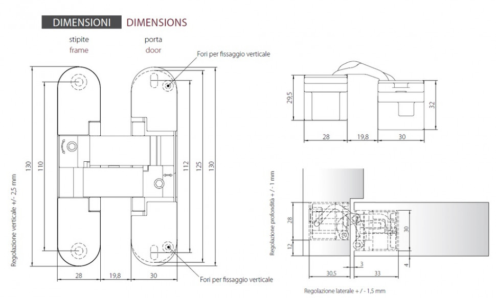Скрытые петли MORELLI с 3-D регулировкой HH-3 PC Хром