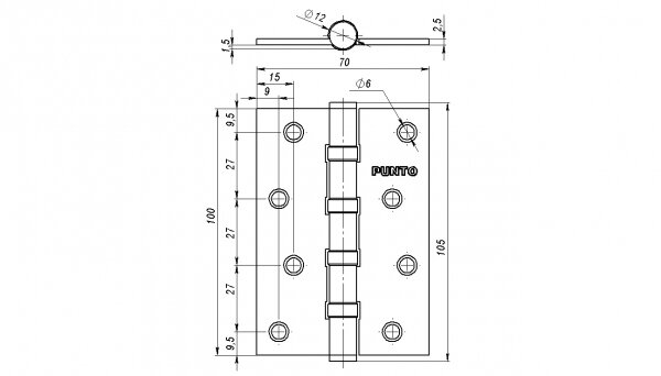 Петля универсальная PUNTO IN4100U-HD 4B/HD 100х70х2.5 SB матовое золото