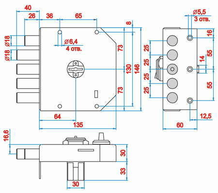Замок накладной ЭЛЬБОР Гранит 1.06.61.МА медный антик