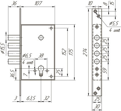 Корпус врезного замка МЕТТЭМ ЗВ1 711.0.0 никель