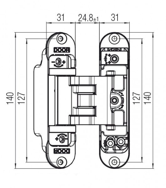 KUBICA 3000 DXSX NS петля скрытая универсальная для дверей с притвором до 10мм МАТ. НИКЕЛЬ 60 кг