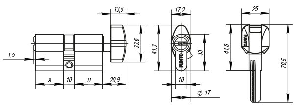 Цилиндровый механизм с вертушкой PUNTO Z402/90 mm (40+10+40) CP хром 5 кл