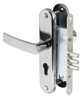 Корпус врезного замка с защёлкой в комплекте с ручкой Sam ЗВ4-31/55 РФ55-022 черный жемчуг