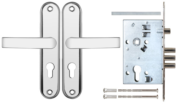 Корпус врезного замка с защёлкой в комплекте с ручкой Sam ЗВ4-31/55 РФ55-022 черный жемчуг