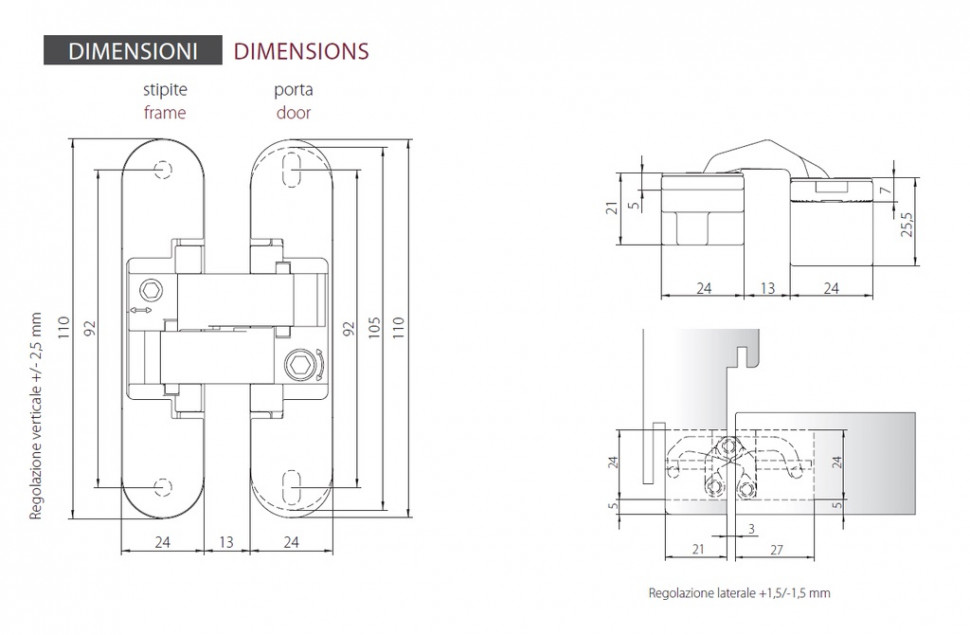 Скрытые петли MORELLI с 3-D регулировкой HH-4 SC Матовый хром