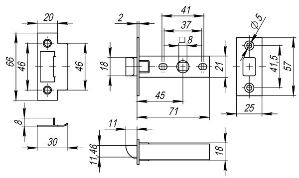 Защелка врезная FUARO PLASTIC P12-45-25 CP Хром