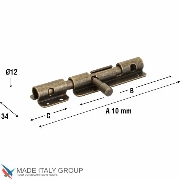 Задвижка дверная, круглый ригель, с отверстием для навесного замка ALDEGHI 263FA10 100мм античное серебро