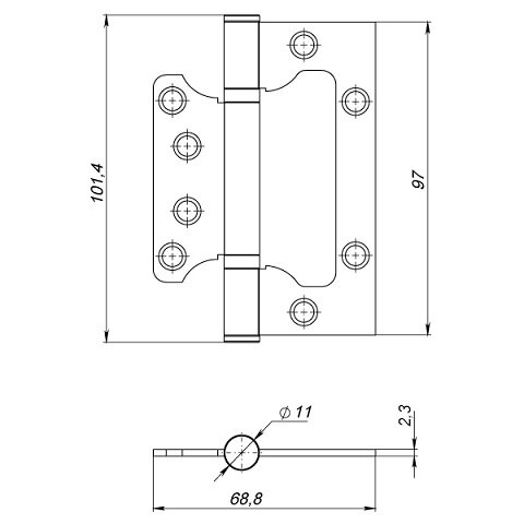 Петля накладная без врезки AJAX 100/P-2B 100x2,3 SN матовый никель