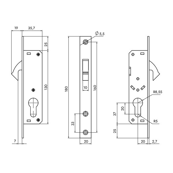 Корпус узкопрофильного замка PUNTO METLR-201C (LR-201C) CP хром