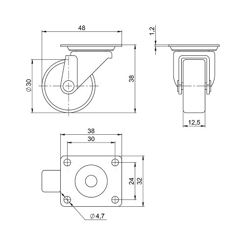 Опора колесная с площадкой AJAX WL/B-30P/15kg пластик