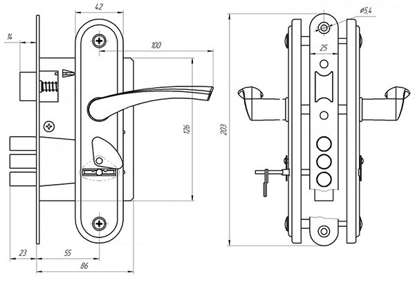 Замок врезной сувальдный с защёлкой в комплекте с ручкой ЗЕНИТ ЗВ9-4-2 серебро 3кл
