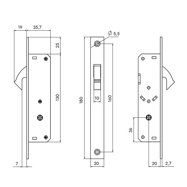 Замок врезной крестообразный узкопрофильный PUNTO METLR-201F (LR-201F) 3key CP хром