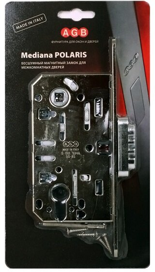 Замок межкомнатный магнитный под цилиндр AGB MEDIANA POLARIS B06103.50.06.567 с ответной планкой B02402.05 хром