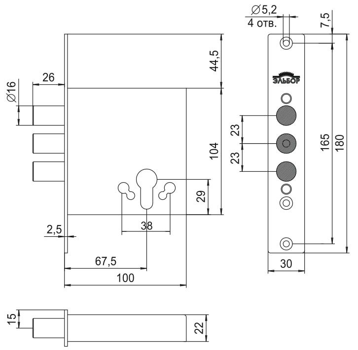Корпус врезного замка ЭЛЬБОР Лазурит 1.01.07
