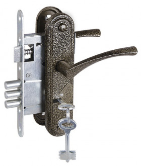 Замок врезной сувальдный с защёлкой в комплекте с ручкой ЗЕНИТ ЗВ9-4-2 бронза 3кл