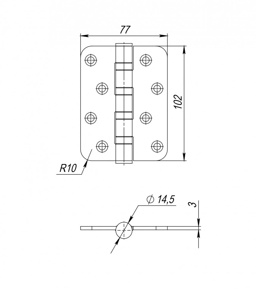Петля универсальная FUARO IN4400U-R10 INOX (4BB-R10 102х76х3) нержавейка