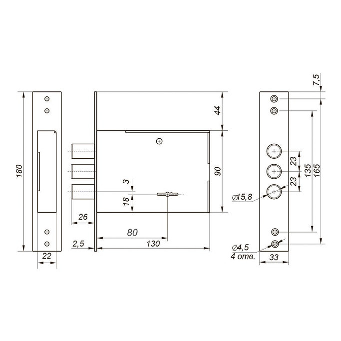 Замок врезной ГАРДИАН ЗВ 80.01 TERMO сувальдный /128:6029/