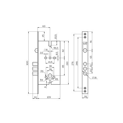 Корпус врезного замка полуавтоматический c защёлкой FUARO MDV25.C-60.85.3R16 S/A