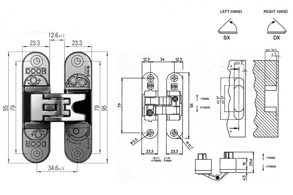 KUBICA 6200 DXSX NS петля скрытая универсальная МАТОВЫЙ НИКЕЛЬ 60 kg