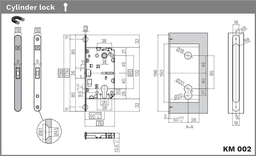 Замок межкомнатный магнитный KOBLENZ SPINOFF Y85 с доводчиком KM.002.CM.A.4.COV.OS матовое золото