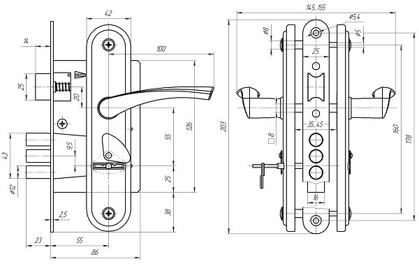 Замок врезной сувальдный с защёлкой в комплекте с ручкой ЗЕНИТ ЗВ9-4-2 бриллиант 3кл