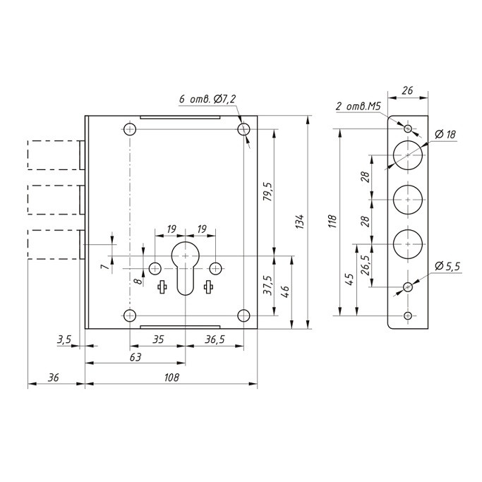 Корпус врезного замка ГАРДИАН ЗВ 102.01 Т /128:6397/