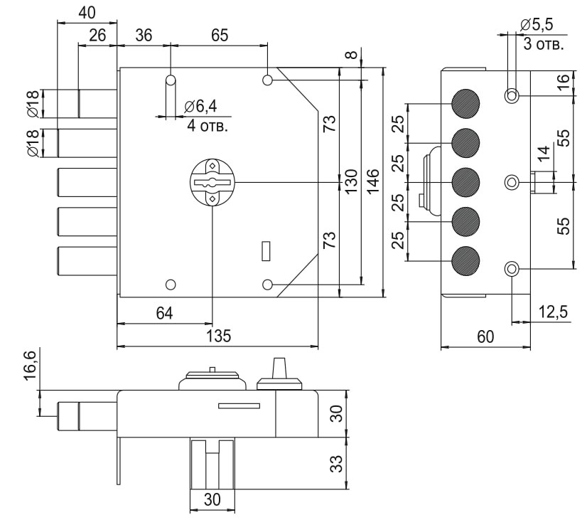 Замок накладной ЭЛЬБОР Гранит 1.06.61.КМА медный антик